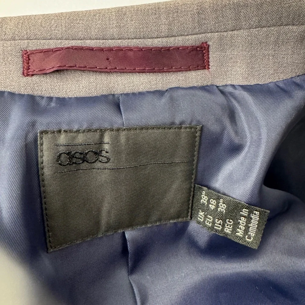 ASOS Blazer Jacket Men 38 REG Gray One‎ Button Slim Fit Stretch Business Casual